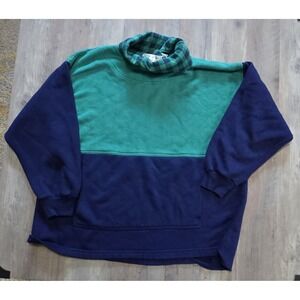 Sport Vintage Blue & Green Color Block Pullover Turtleneck Sweatshirt Men XL